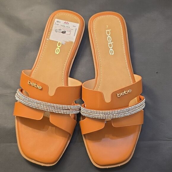 BRAND NEW BEBE WOMEN'S RHINESTONE SLIDE WITH SILVER CHAIN ACCENT - Picture 3 of 16